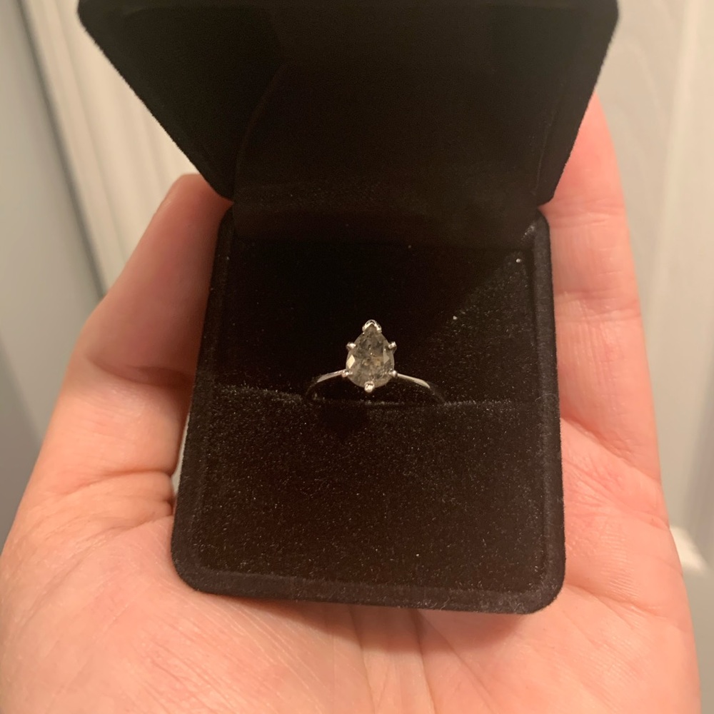 .97CT pear cut salt and pepper diamond ring